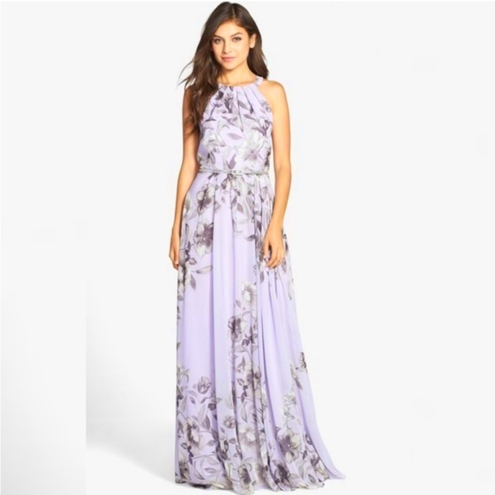 Eliza J Chiffon Halter Maxi Dress Purple Size 4